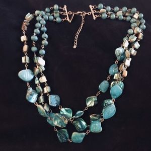 TEAL 3 STRAND NECKLACE
